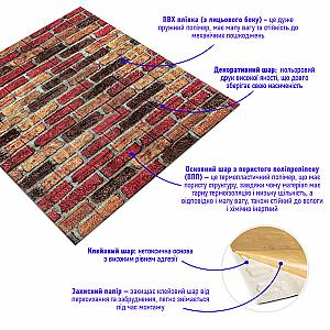 Самоклеюча декоративна 3D панель 700х770х5мм Бежево-коричнева Катеринославська цегла (047)
