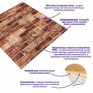 Самоклеюча декоративна 3D панель 700х770х5мм Коричнева Катеринославська цегла (179)