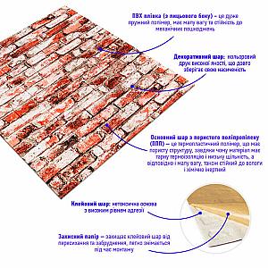 Декоративна 3D панель 700х770х4мм Червоно-біла цегла (341)
