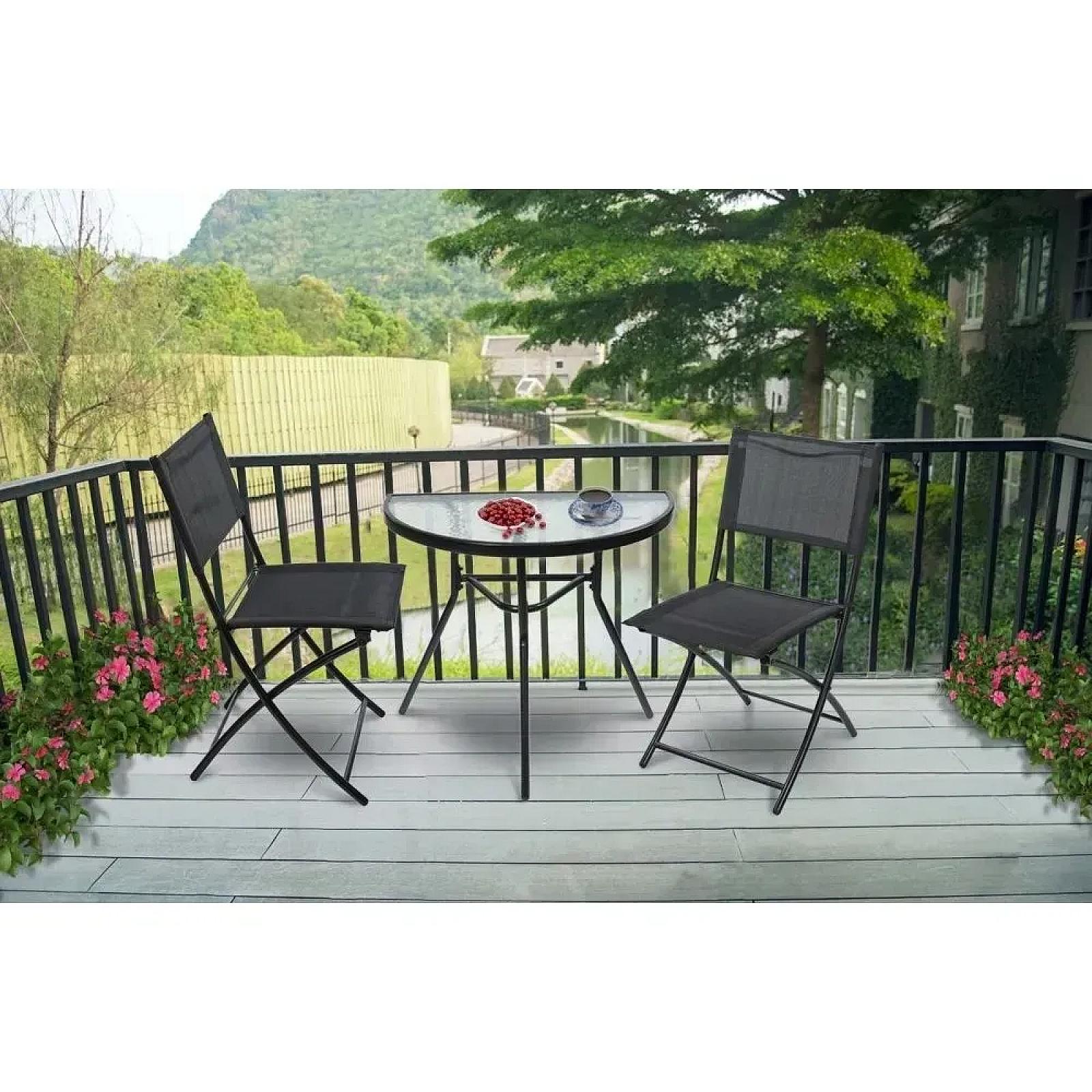 Столик для балкона тераси саду напівкруглий Bonro B-1913 чорний