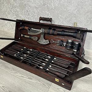 Дерев'яний кейс із набором шампурів "БУРЕВІЙ"