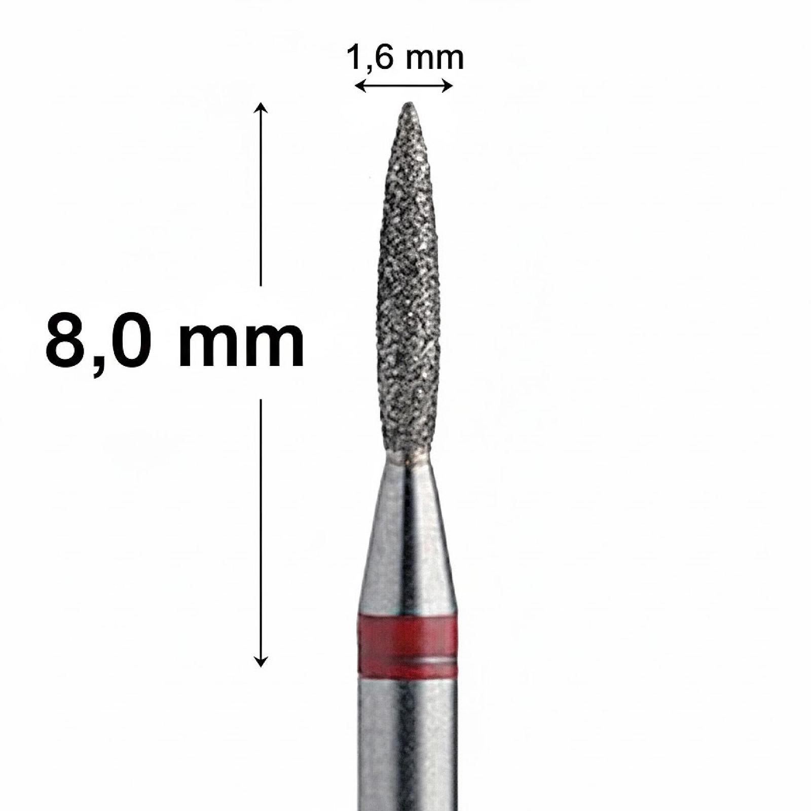 Фреза насадка алмазна для манікюру полум'я 1,6 мм рабоча частина 8,00 мм червоне кільце