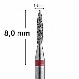 Фреза насадка алмазна для манікюру полум'я 1,6 мм рабоча частина 8,00 мм червоне кільце