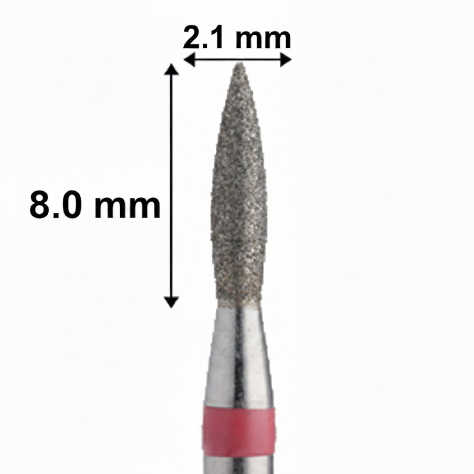 Фреза насадка алмазна для манікюру полум'я 2,1 мм рабоча частина 8,00 мм червоне кільце