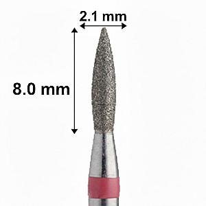 Фреза насадка алмазна для манікюру полум'я 2,1 мм рабоча частина 8,00 мм червоне кільце
