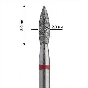 Фреза насадка алмазна для манікюру полум'я 2,3 мм рабоча частина 8,00 мм червоне кільце