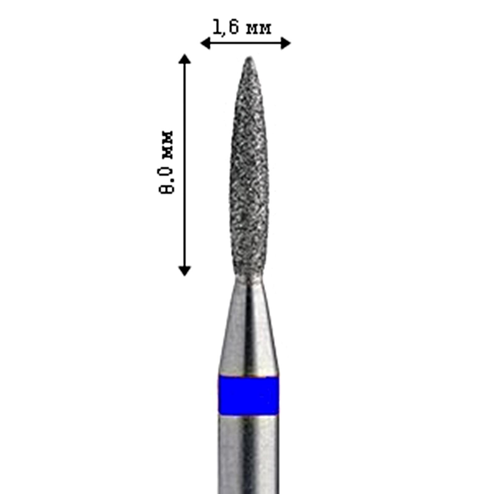 Фреза насадка алмазна для манікюру полум'я 1,6 мм рабоча частина 8,00 мм синє кільце