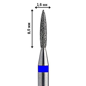 Фреза насадка алмазна для манікюру полум'я 1,6 мм рабоча частина 8,00 мм синє кільце