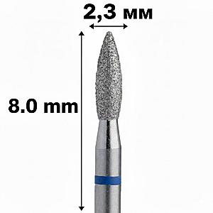 Фреза насадка алмазна для манікюру полум'я 2,3 мм рабоча частина 8,00 мм синє кільце