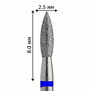 Фреза насадка алмазна для манікюру полум'я 2,5 мм рабоча частина 8,00 мм синє кільце