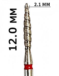 Фреза насадка алмазна для манікюру полум'я ТОРНАДО 2,1 мм рабоча частина 12,00 мм червоне кільце