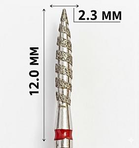 Фреза насадка алмазна для манікюру полум'я ТОРНАДО 2,3 мм рабоча частина 12,00 мм червоне кільце