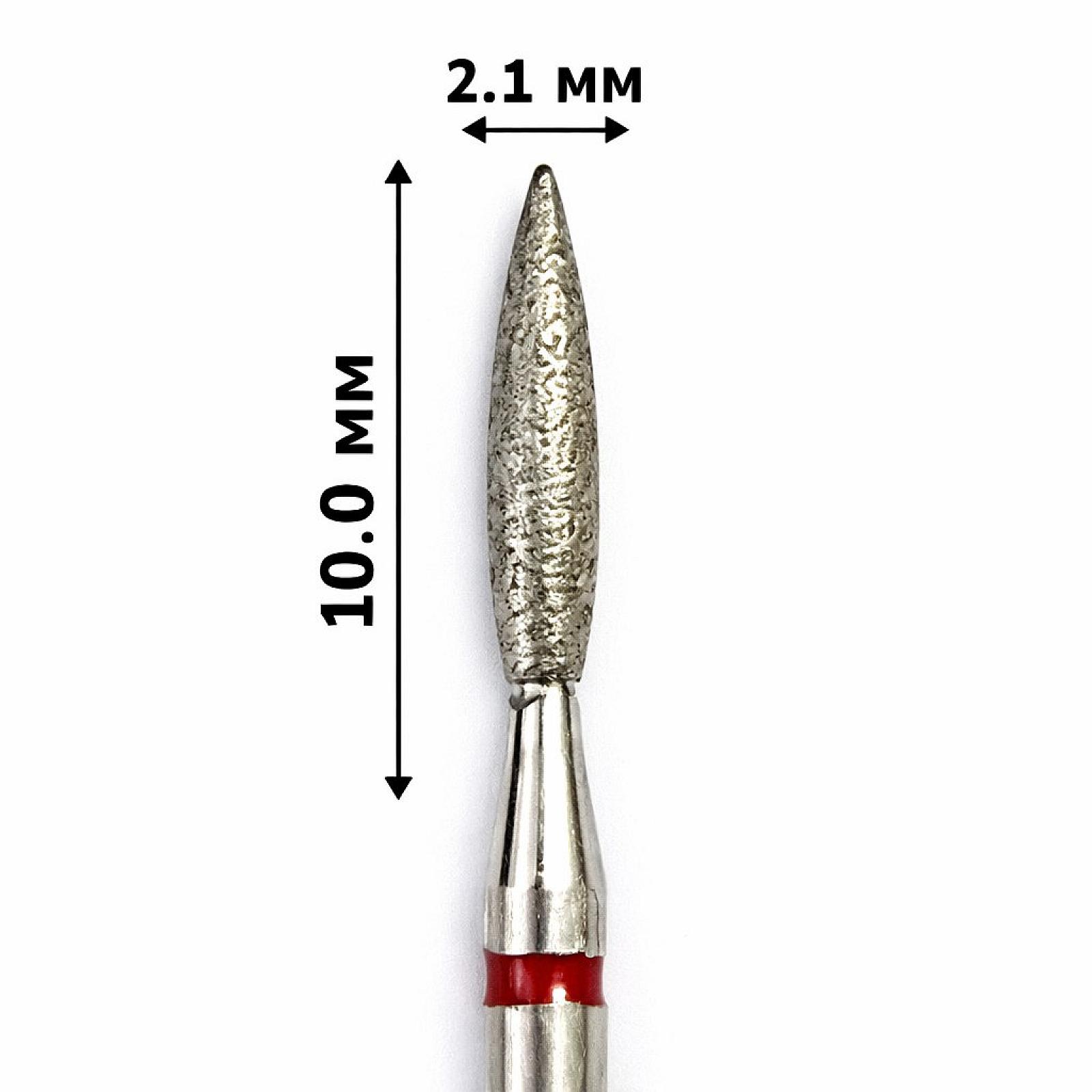 Фреза насадка алмазна для манікюру полум'я безпечне 2,1 мм рабоча частина 8,00 мм червоне кільце