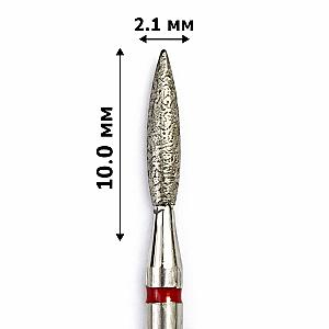 Фреза насадка алмазна для манікюру полум'я безпечне 2,1 мм рабоча частина 8,00 мм червоне кільце