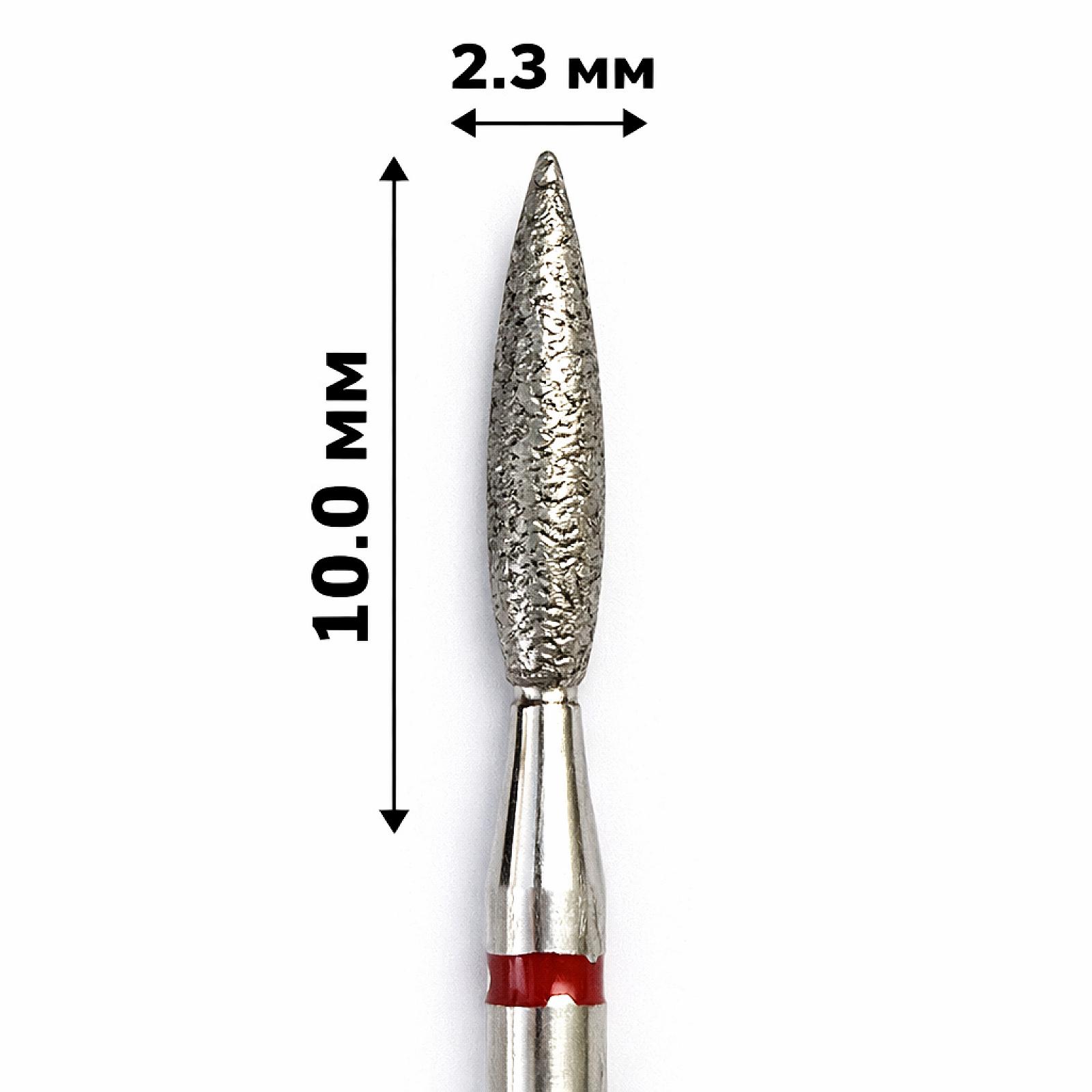 Фреза насадка алмазна для манікюру полум'я безпечне 2,3 мм рабоча частина 10,00 мм червоне кільце