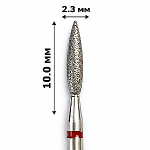 Фреза насадка алмазна для манікюру полум'я безпечне 2,3 мм рабоча частина 10,00 мм червоне кільце