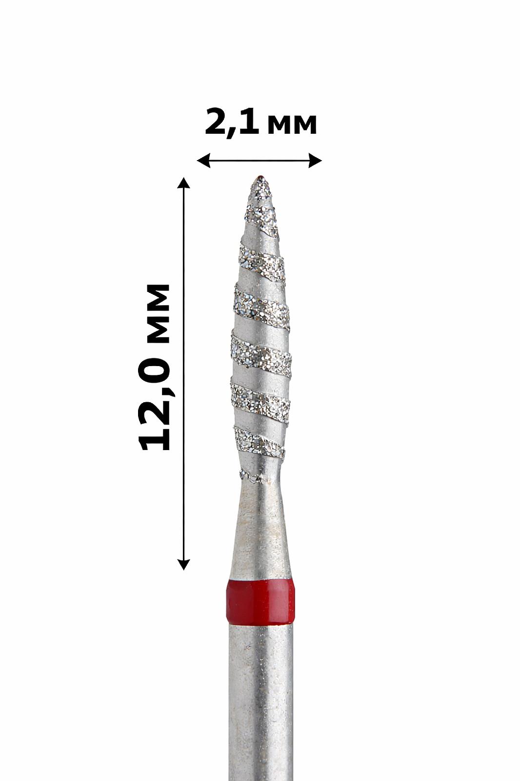 Фреза насадка алмазна для манікюру полум'я безпечне ТОРНАДО 2,1 мм рабоча частина 12,00 мм червоне кільце