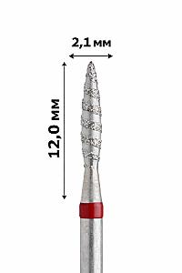 Фреза насадка алмазна для манікюру полум'я безпечне ТОРНАДО 2,1 мм рабоча частина 12,00 мм червоне кільце