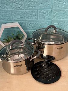 Набір посуду з нержавіючої сталі на 4 предмета + підставка