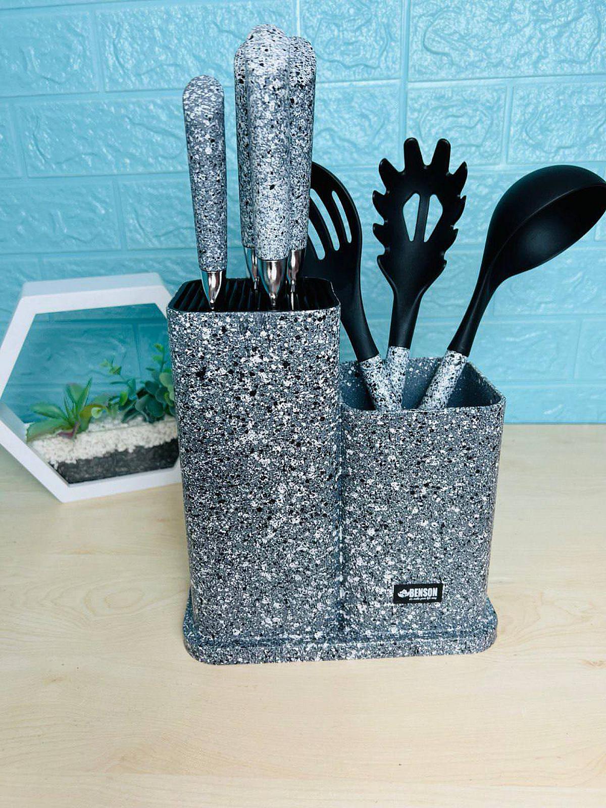 Універсальний кухонний набір на підставці. Ножі 5 шт Прилади 3 шт