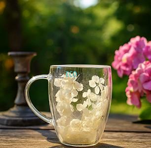 Скляна чашка з подвійними стінками та сухоцвітами 330 мл