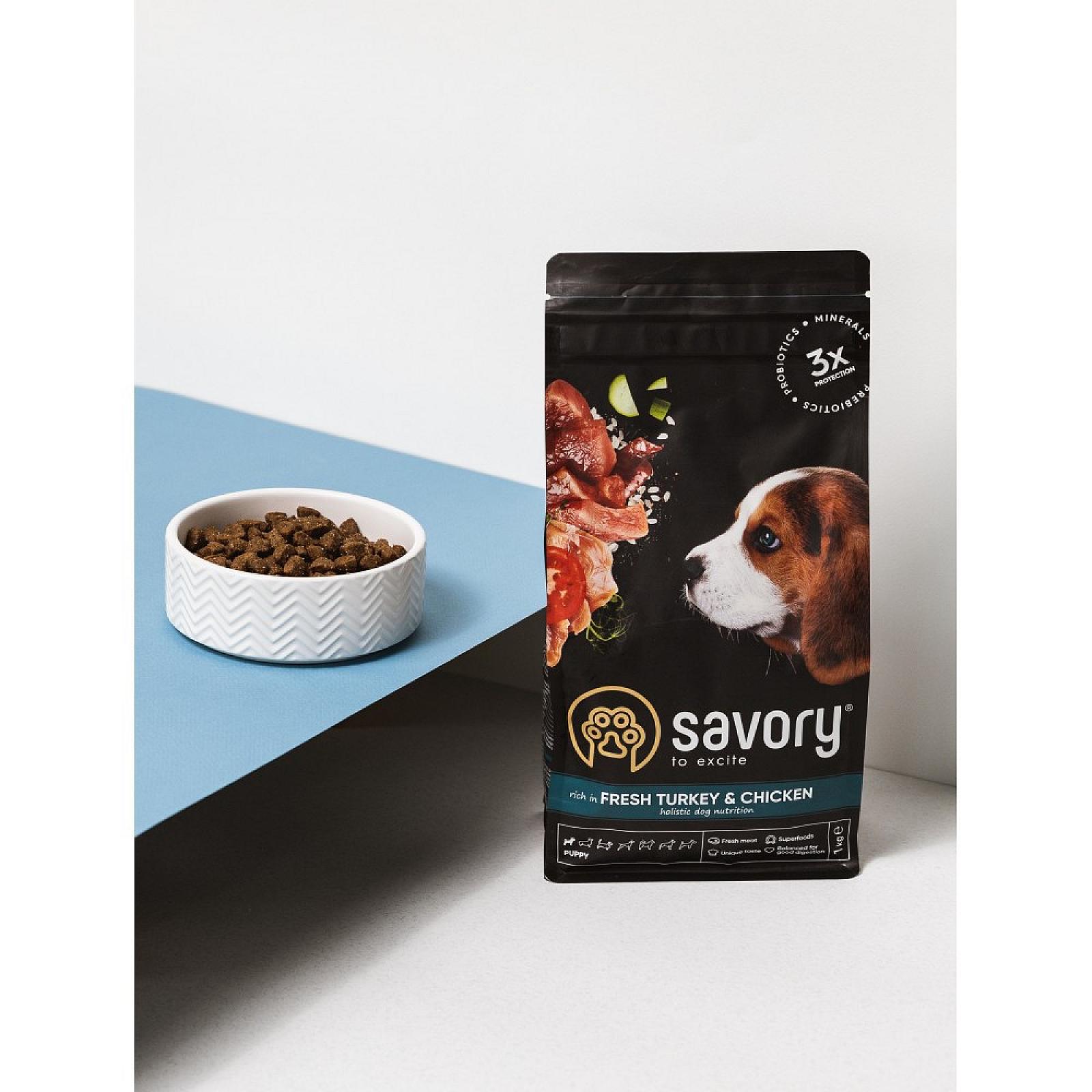 Корм сухий Savory Puppy rich in Fresh Turkey & Chicken для цуценят всіх порід зі свіжою індичкою і куркою 1 кг