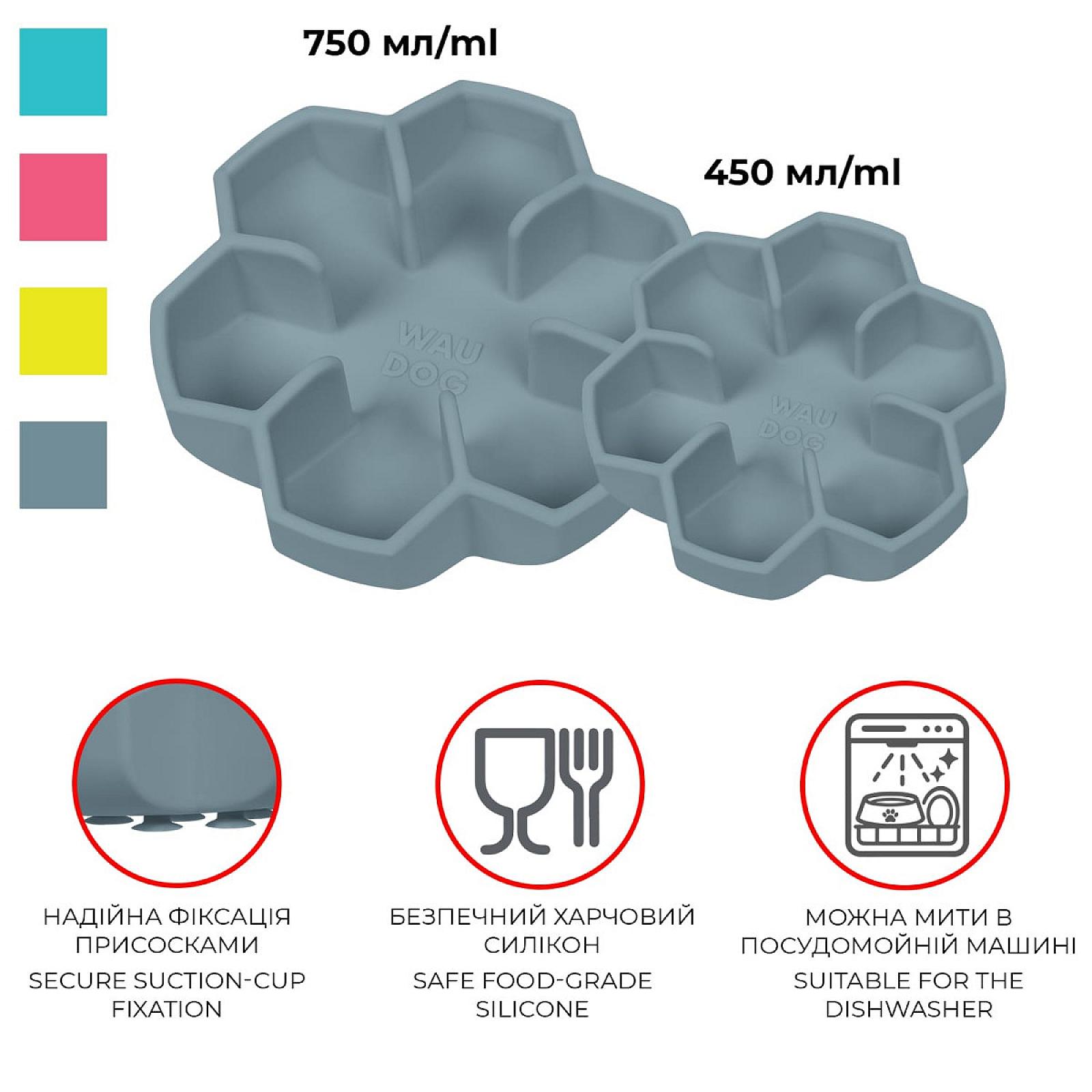 Миска для повільного харчування WAUDOG Silicone, 750 мл, сіра