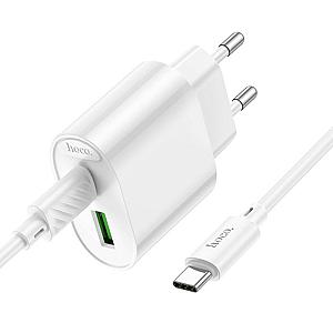 Мережевий зарядний пристрій Hoco C109A USB + Type-C та кабель Type-C to Type-C 20W