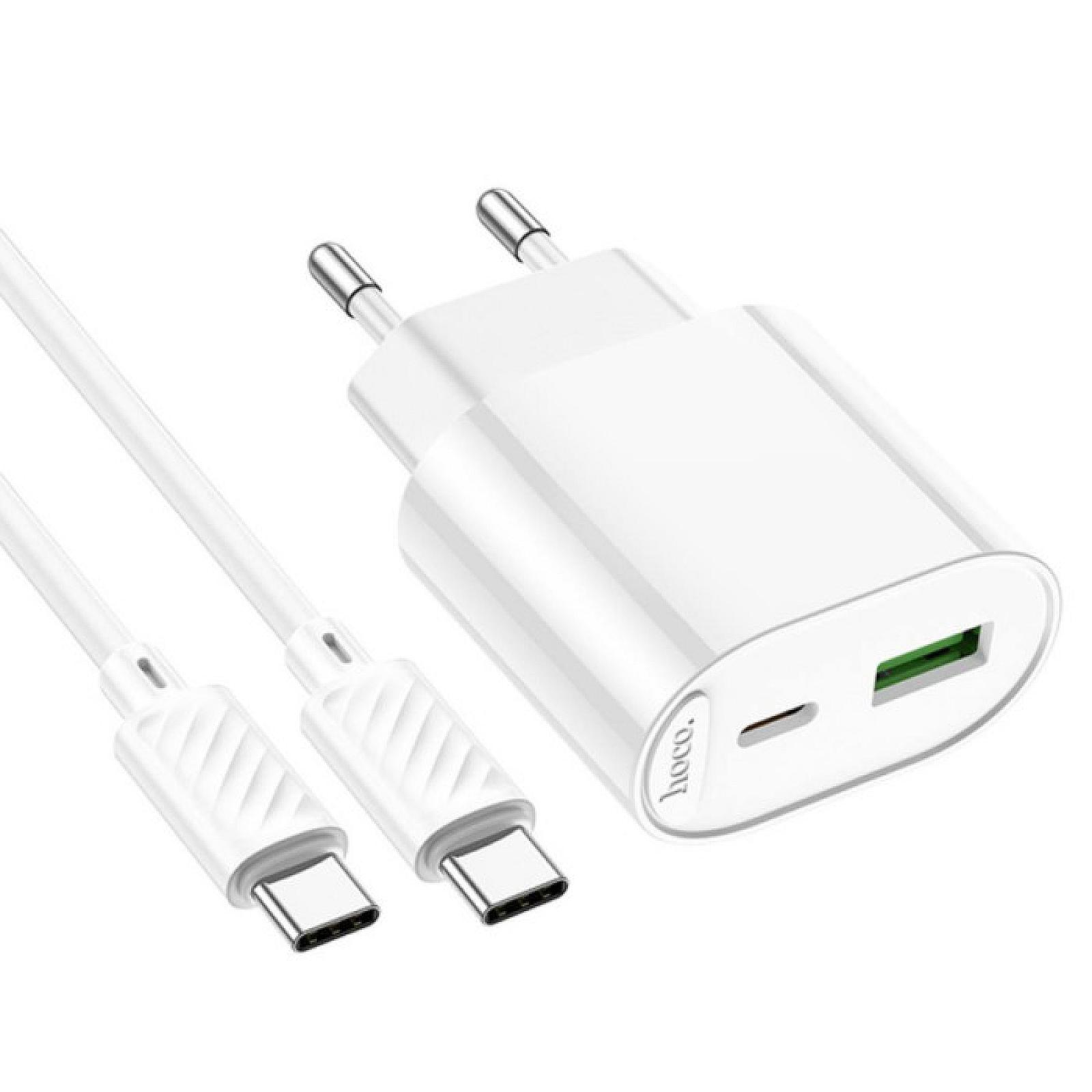 Мережевий зарядний пристрій Hoco C109A USB + Type-C та кабель Type-C to Type-C 20W