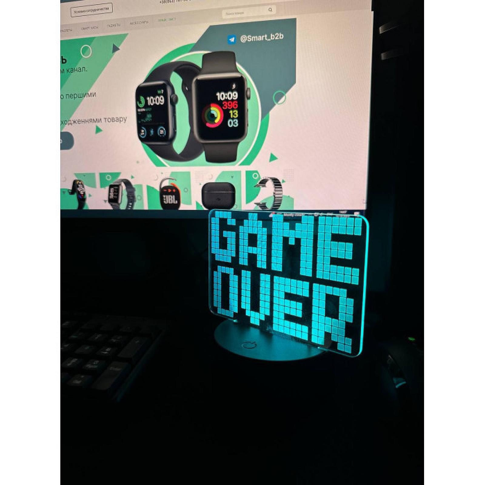 Світильник настільний RGB 3D + пульт (Game Over) Lux