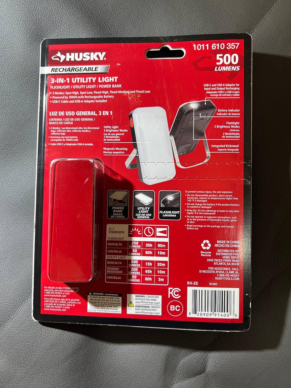 Акумуляторний багатофункціональний ліхтар - повербанк Husky 3-in-1 Utility Light